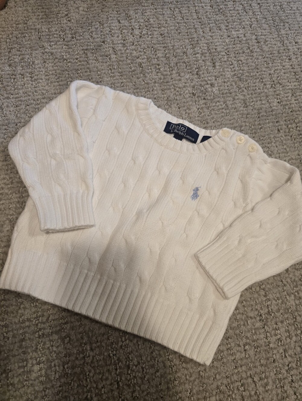 Ralph Lauren Cable-Knit Crewneck Sweater with Button Shoulder